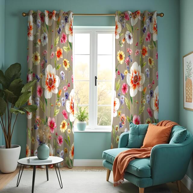 Large Flower Curtains, Vibrant Botanical Print Drapes, Custom Window Panels For Modern Living Room & Bedroom Decor - image 1
