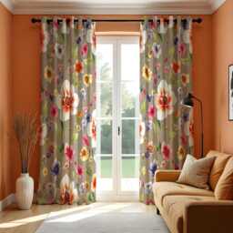 Large Flower Curtains, Vibrant Botanical Print Drapes, Custom Window Panels For Modern Living Room & Bedroom Decor - thumbnail 2