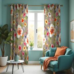 Large Flower Curtains, Vibrant Botanical Print Drapes, Custom Window Panels For Modern Living Room & Bedroom Decor