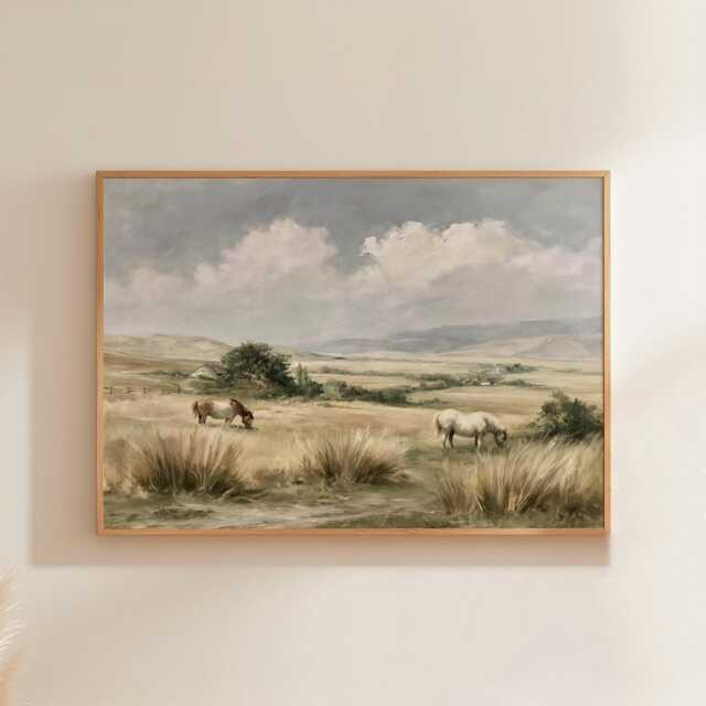Horse Pasture Poster, Country Landscape Print, Farmhouse Wall Art, Paper - image 1