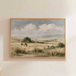 Horse Pasture Poster, Country Landscape Print, Farmhouse Wall Art, Paper - thumbnail 1