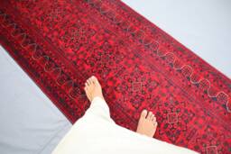 16 Ft Red Runner Rug, Afghan Hand Knotted Veg Dyes Wool Bukhara Long Hallway Runner, Entryway Runner, Kitchen, Stairs Runner Rug - thumbnail 1