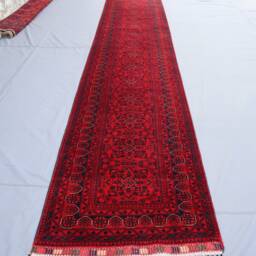 16 Ft Red Runner Rug, Afghan Hand Knotted Veg Dyes Wool Bukhara Long Hallway Runner, Entryway Runner, Kitchen, Stairs Runner Rug - thumbnail 2