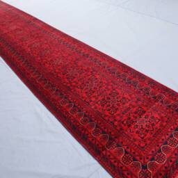 16 Ft Red Runner Rug, Afghan Hand Knotted Veg Dyes Wool Bukhara Long Hallway Runner, Entryway Runner, Kitchen, Stairs Runner Rug - thumbnail 3