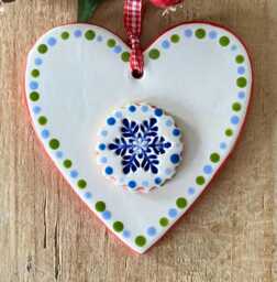 Handmade Ceramic Snowflake Heart Ornament Country Christmas Decor - thumbnail 1