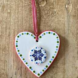 Handmade Ceramic Snowflake Heart Ornament Country Christmas Decor - thumbnail 2