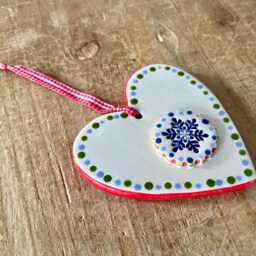 Handmade Ceramic Snowflake Heart Ornament Country Christmas Decor - thumbnail 3