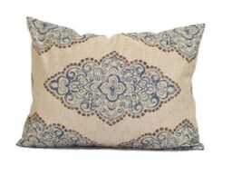 Blue Pillow Cover Sale, Tan Lumbar For A 12x16 Or 12x18 12x20 Pillow, Damask - thumbnail 1