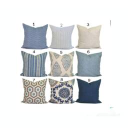 Blue Pillow Cover Sale, Tan Lumbar For A 12x16 Or 12x18 12x20 Pillow, Damask - thumbnail 2