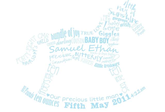 Custom, Birth Announcement, Nursery Decor, Baby Boy, 10 X 8 Inch, Rocking Horse, Poster, Printable - image 1