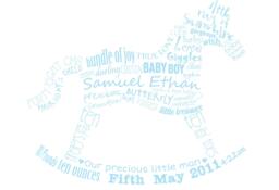 Custom, Birth Announcement, Nursery Decor, Baby Boy, 10 X 8 Inch, Rocking Horse, Poster, Printable - thumbnail 1