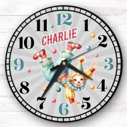 Happy Circus Clown Personalised Gift For Kid's Bedroom Clock - Kids Clock, Children's Decor, Custom Wall