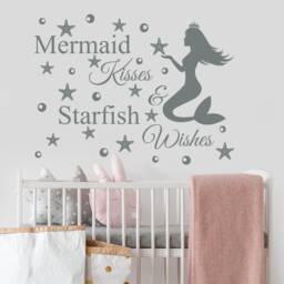 Quote Wall Decals Mermaid Kisses & Starfish Wishes Decal Nautical Nursery Decor Sticker Girls Room Kids J831 - thumbnail 1
