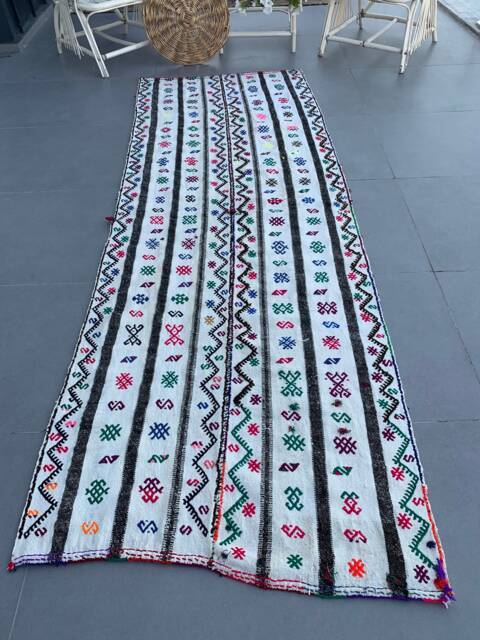 3.3x8.9 Ft Area Kilim, Turkish Rug Vintage Rugs For Bedroom, White Turkey Living Room Kilim - image 1