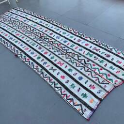 3.3x8.9 Ft Area Kilim, Turkish Rug Vintage Rugs For Bedroom, White Turkey Living Room Kilim - thumbnail 2