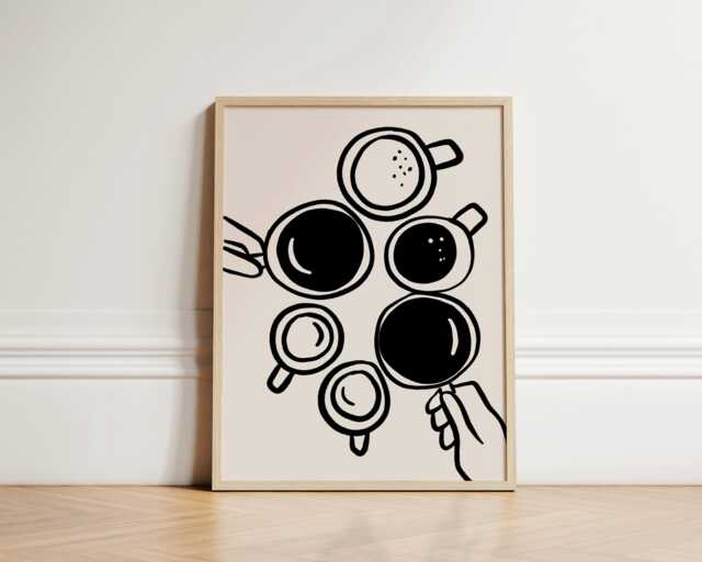 Coffee Mugs Print, Print Wall Art, Barista Kitchen Poster, Unframed - image 1