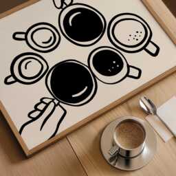 Coffee Mugs Print, Print Wall Art, Barista Kitchen Poster, Unframed - thumbnail 2