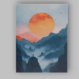 Misty Mountain Sunrise Minimalist Landscape Silhouette Canvas Wall Art Print Decor Picture Ready To Hang - thumbnail 1