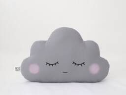 Gray Cloud Pillow With Pink Cheeks For Nursery Decor, Baby Cushion Shower Gift Boy Girl Gender Neutral Kids Room Bed Teepee Sky Throw - thumbnail 1