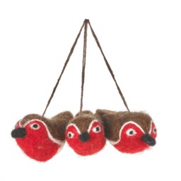 Baby Red Robins Christmas Ornament - Set Of 3 - Needle Felted - thumbnail 2