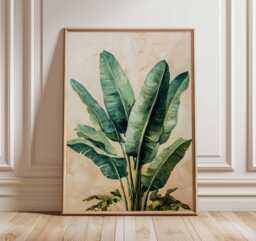 Tropical Botanical Print, Banana Leaf Wall Art, Modern Nature Poster, Coastal Home Decor, Lush Green Art - thumbnail 1