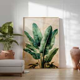 Tropical Botanical Print, Banana Leaf Wall Art, Modern Nature Poster, Coastal Home Decor, Lush Green Art - thumbnail 2