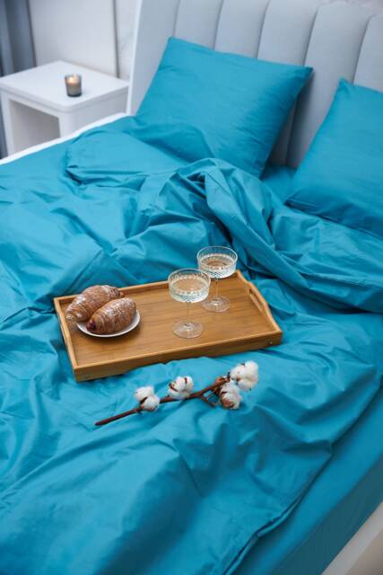 Azure Blue Cotton Duvet Cover Soft Quilt With Pillowcases - image 1