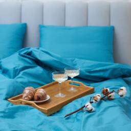 Azure Blue Cotton Duvet Cover Soft Quilt With Pillowcases - thumbnail 3