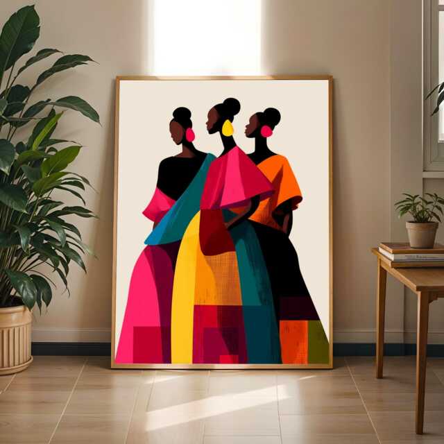 Modern Figures Art Print Bold African Prints, Beige Geometric Print - Poster Only - image 1