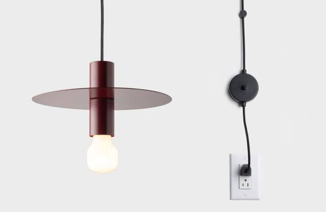 Elvin Minimalist Plug-In Pendant Disc Lamp Shade With On/Off Switch Burgundy Red - image 1