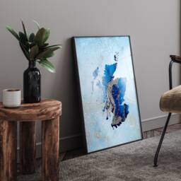 Scotland Map Shades Of Blue & Silver Wall Art Print - thumbnail 1