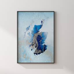 Scotland Map Shades Of Blue & Silver Wall Art Print - thumbnail 3