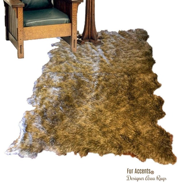 Handmade Faux Fur Area Rug - Tan Lynx Pelt Shape, Usa Made - image 1
