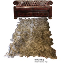 Handmade Faux Fur Area Rug - Tan Lynx Pelt Shape, Usa Made - thumbnail 2