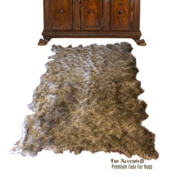 Handmade Faux Fur Area Rug - Tan Lynx Pelt Shape, Usa Made - thumbnail 3