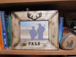 Pals Hunting Frame Memories Made On A Hunt Last Lifetime 11x9 Fits 5x7 Picture. Hand Woodburned Tracks Antlers & Quote - thumbnail 1
