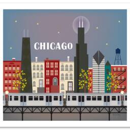 Chicago Skyline Art Print, Wall Art, Retro Poster, Brown Line Horizontal City Print Gift, Style E8-O-Chi5 - thumbnail 3
