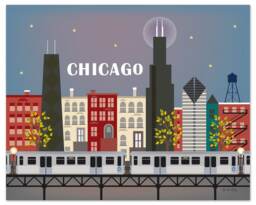 Chicago Skyline Art Print, Wall Art, Retro Poster, Brown Line Horizontal City Print Gift, Style E8-O-Chi5 - thumbnail 1