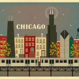Chicago Skyline Art Print, Wall Art, Retro Poster, Brown Line Horizontal City Print Gift, Style E8-O-Chi5 - thumbnail 2
