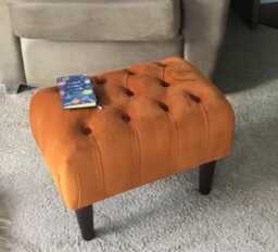 Chesterfield Plush Velvet Footstool - Mahogany Legs, Ottoman - 60x42x42cm - thumbnail 1