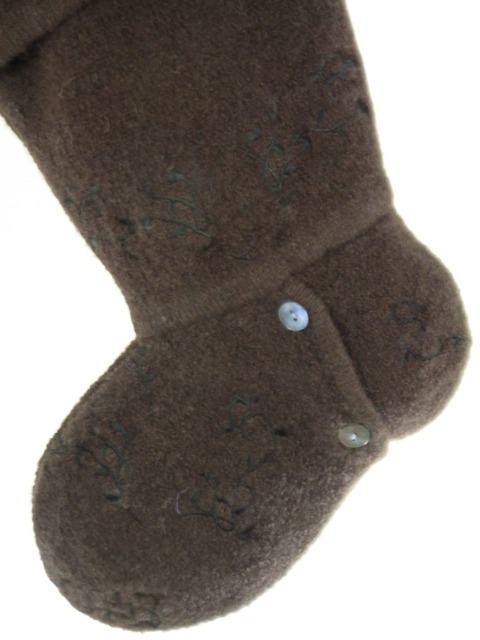 Christmas Stocking Boiled Wool Felt Floral Embroidery Brown Black Mother Of Pearl Buttons Ooak Sweater Recycled Repurposed 883 - image 1