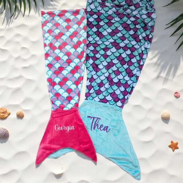 Personalised Mermaid Tail Blanket For Kids, Teens, Adults - Any Name Cosy Gift, Girls Boys, Birthday, Christmas Present Two Sizes - image 1