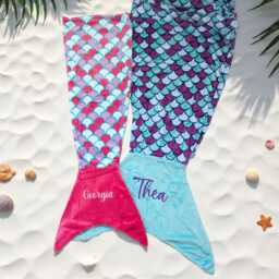 Personalised Mermaid Tail Blanket For Kids, Teens, Adults - Any Name Cosy Gift, Girls Boys, Birthday, Christmas Present Two Sizes - thumbnail 1