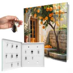 Orange Garden Wall Mounted Key Cabinet, Industrial Box, Painterly Nature, For Lovers Of Mediterranean Climates - thumbnail 2