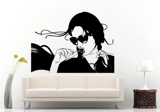 Woman Girl Chick Female With A Lolly Pop Candy in Her Mouth Sun Glasses Shades On Wall Decal Vinyl Sticker Mural Room Decor L1210 - image 1
