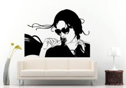 Woman Girl Chick Female With A Lolly Pop Candy in Her Mouth Sun Glasses Shades On Wall Decal Vinyl Sticker Mural Room Decor L1210 - thumbnail 1