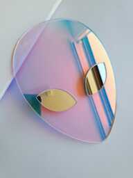 Alien Mirror Holographic Wall Decor, Iridescent Ufo Room Aesthetic, Y2K Dopamine Futuristic Cyber Rave Art, Sun Catcher Rainbow - thumbnail 1