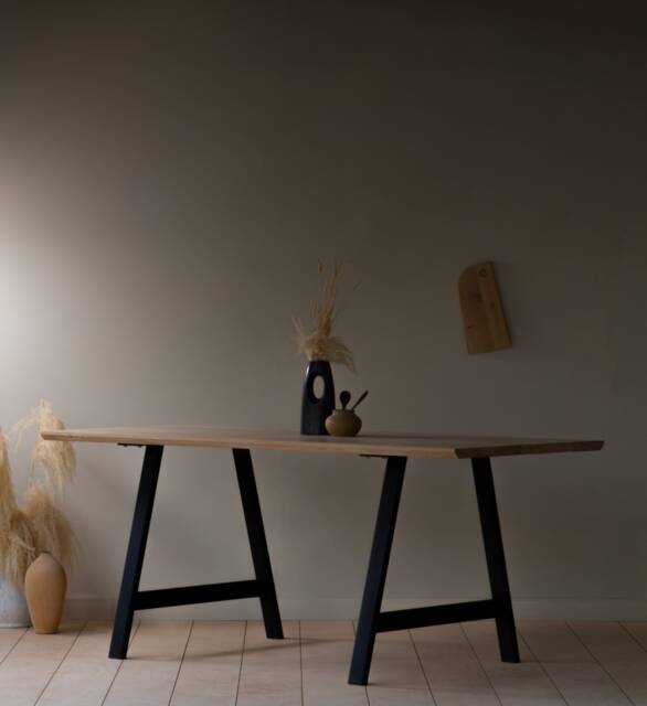 Konk ??? A Frame Table [Metal Legs] Bespoke Sizes Available Industrial Oak Or Walnut Kitchen & Meeting Table, Solid Steel Base Dining - image 1
