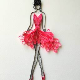 Quilling Art Dress Decor Elegant Woman in Red - 9x6 Inches - thumbnail 2