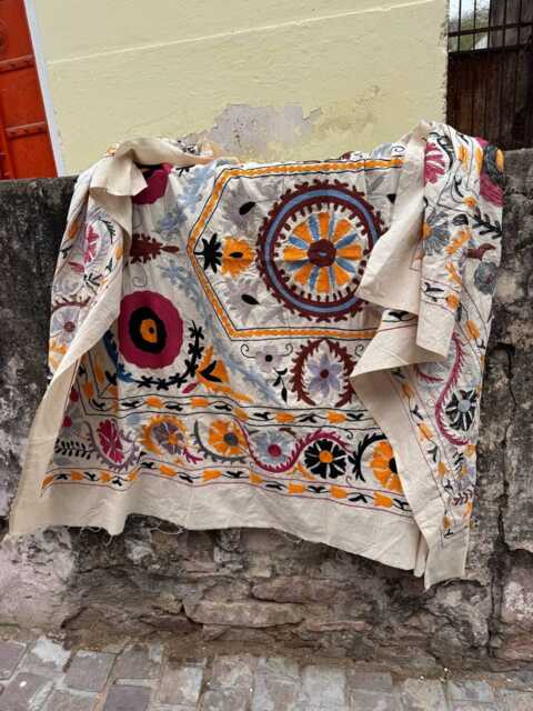 Vintage Suzani Quilt - Hand Embroidered Cotton Throw, Boho Bedspread Home Decor - image 1